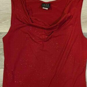 L Red Sparkle Sleeveless Blouse